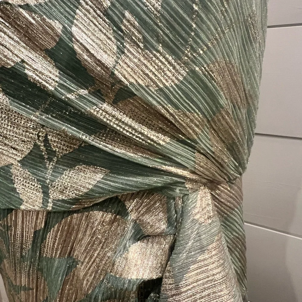 Adrianna Papell One Shoulder Green and Gold Dress - Picture 4 of 9